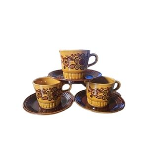 Royal Worcester Floral Coffee Set - Brown and Yellow Set Of 6